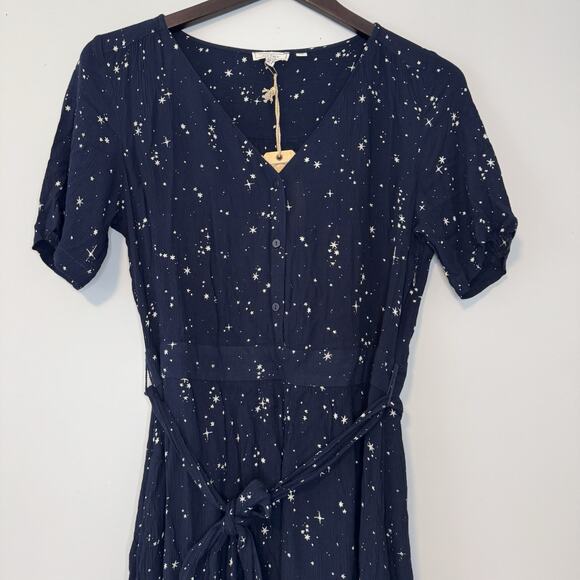 Fat Face Calla Lunar Sky Dress Women's US Size 8 Navy Blue Star Print Tie Belted - Picture 2 of 15